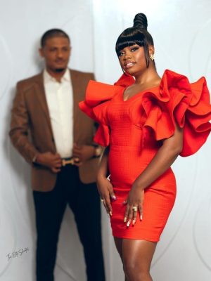 Exaggerated sleeves dress for a client