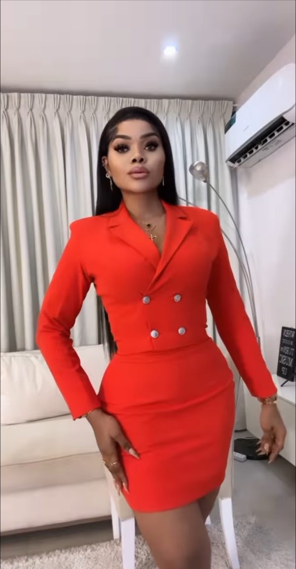 Red skirt suit
