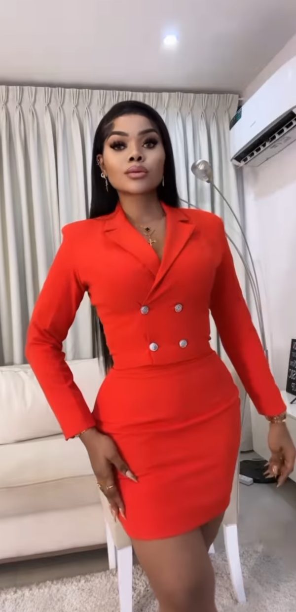 Red skirt suit