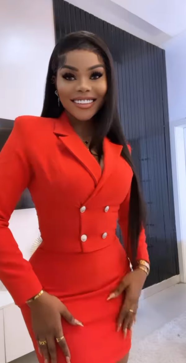 Red skirt suit