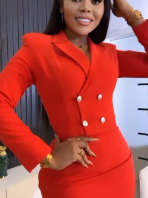 Red skirt suit