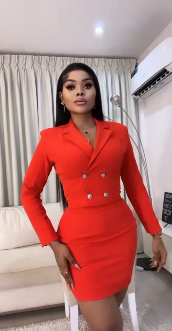Red skirt suit