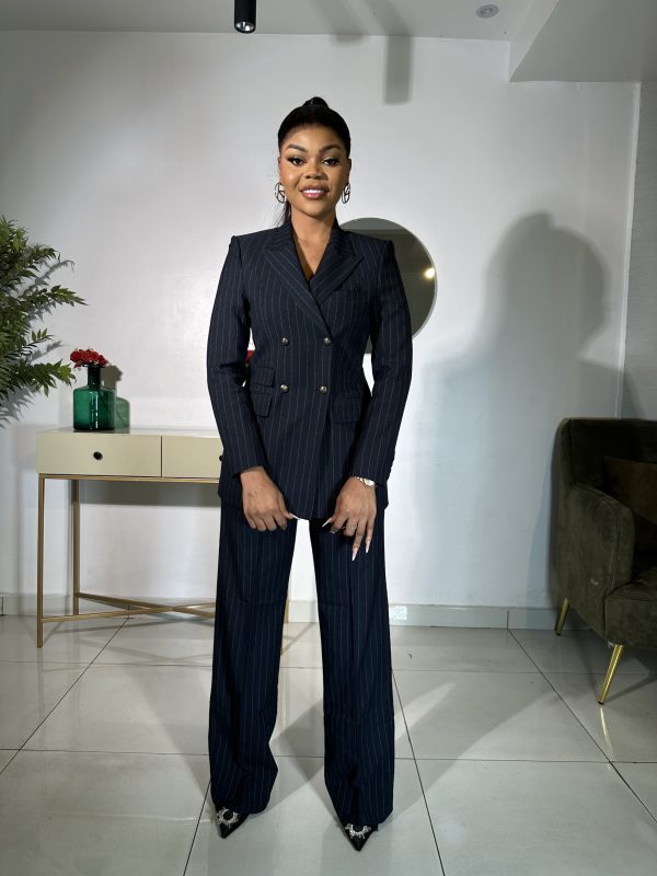 Navy pinstripes pantsuit