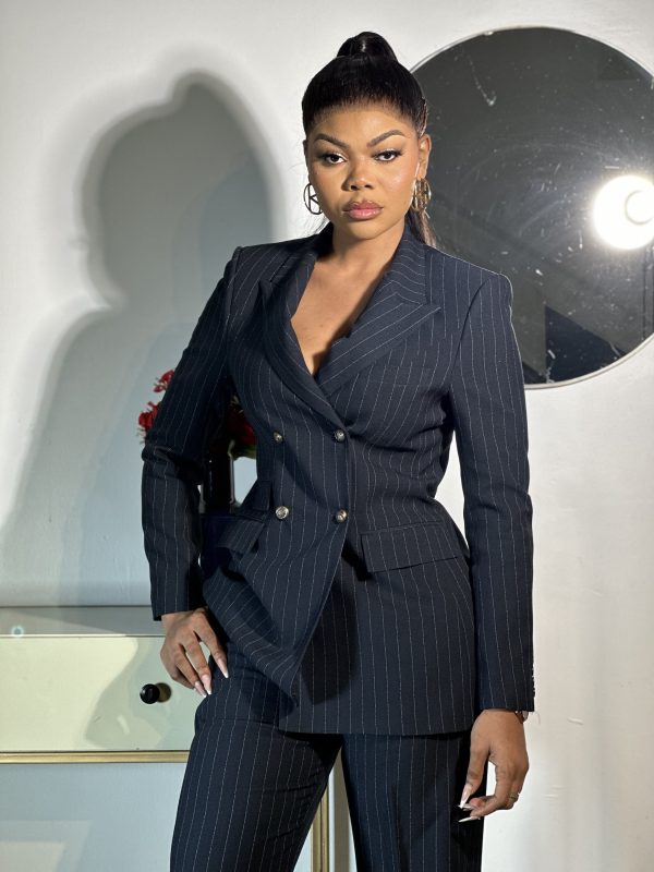 Navy pinstripes pantsuit