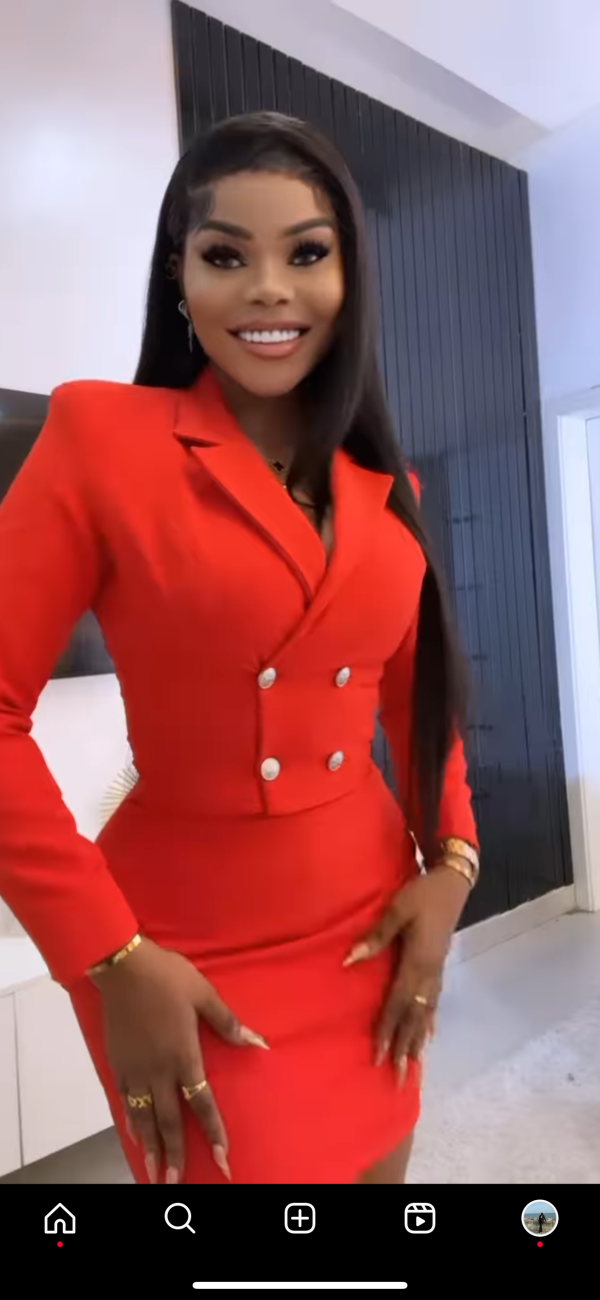Red skirt suit