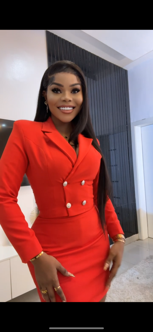 Red skirt suit