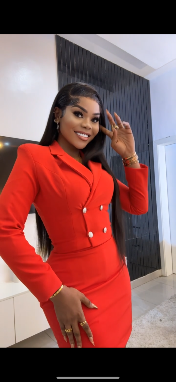 Red skirt suit